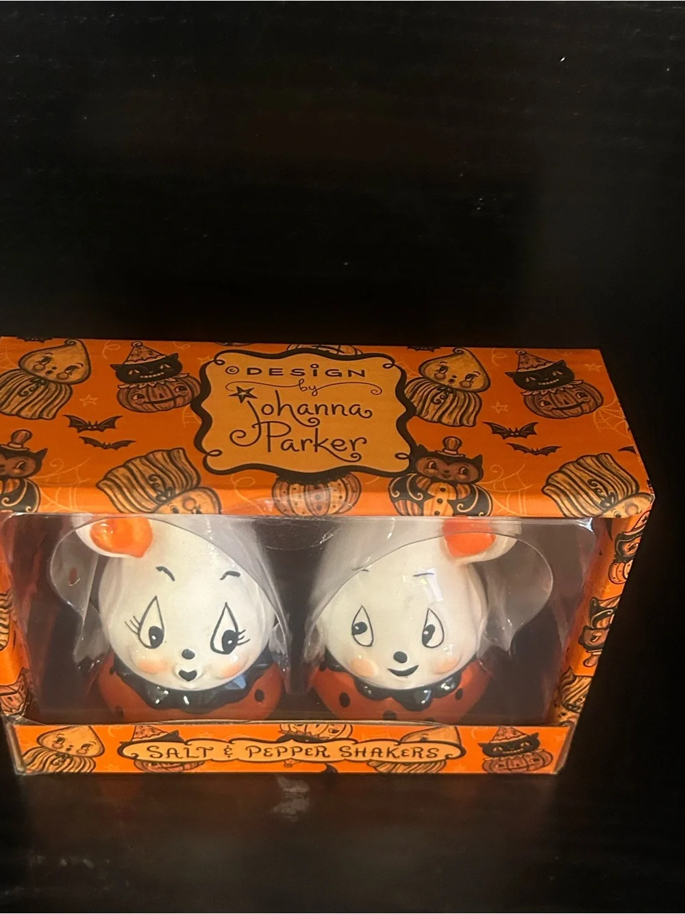 Johanna Parker Halloween Ghost Salt & Pepper Shaker Set — Orange & White